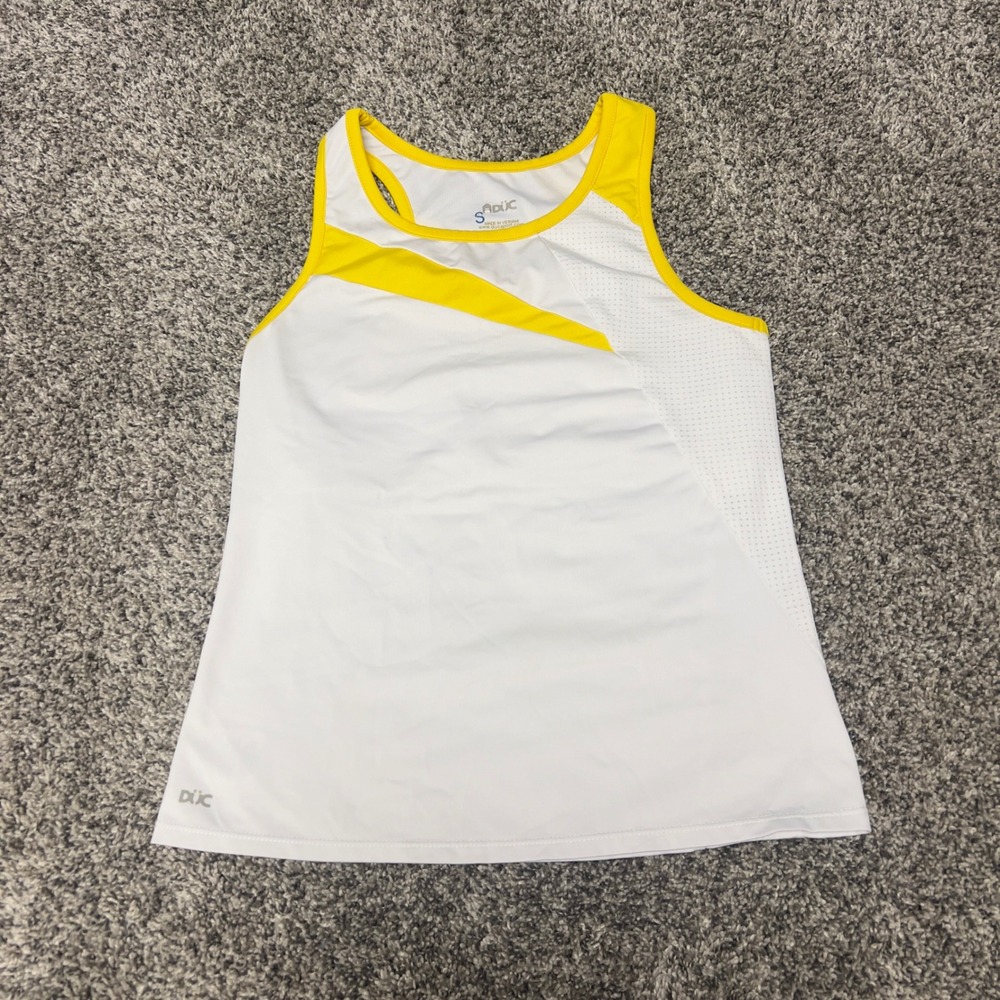 Duc Sport Womens White Yellow Racerback Athletic Tank Top Built In Bra Small